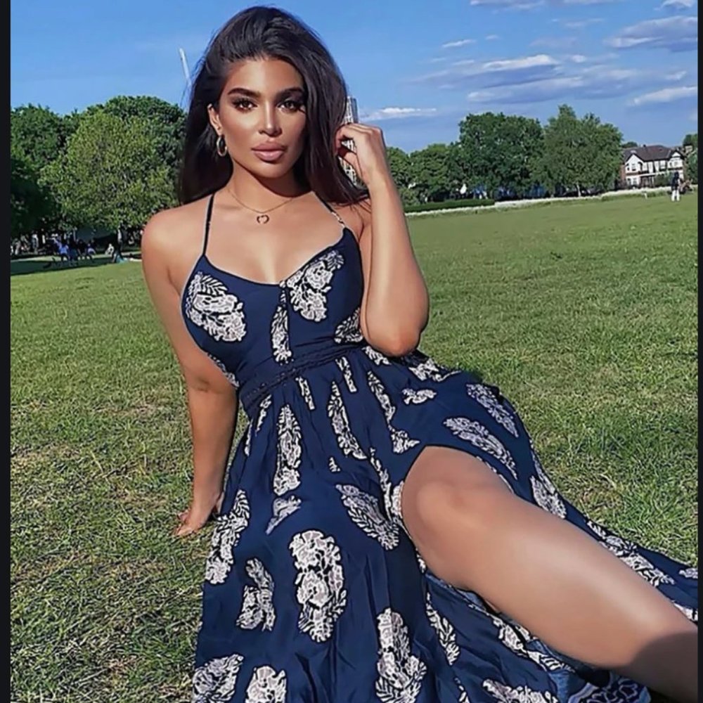 Holy Slit Dress - Navy (Fashion Nova)